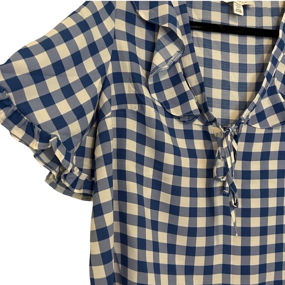 TOPSHOP Maisie Frill Neck Keyhole Plaid Crop Top Blouse Size 8 - Picture 6 of 8